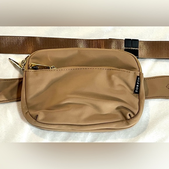 Zorfin Tan Brown Belt Bag Fanny Pack Pockets Adjustable Strap Water Resistant - Picture 2 of 16